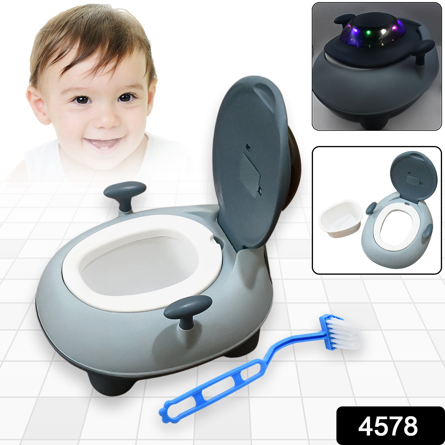 Musical potty training seat with portable lighting